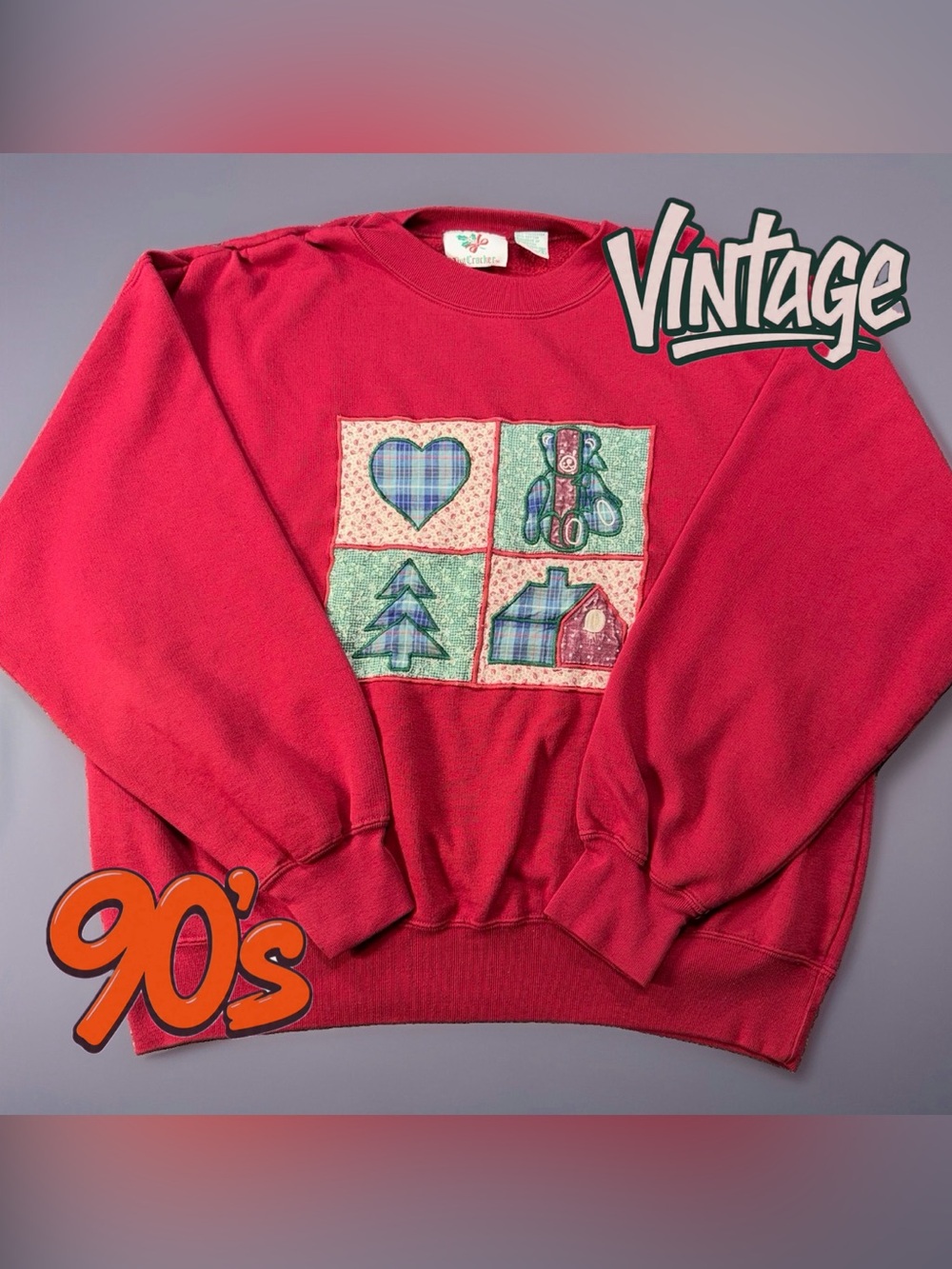 Vintage Holiday Nutcracker Teddy Bear Crewneck Sweatshirt Red Women’s Small